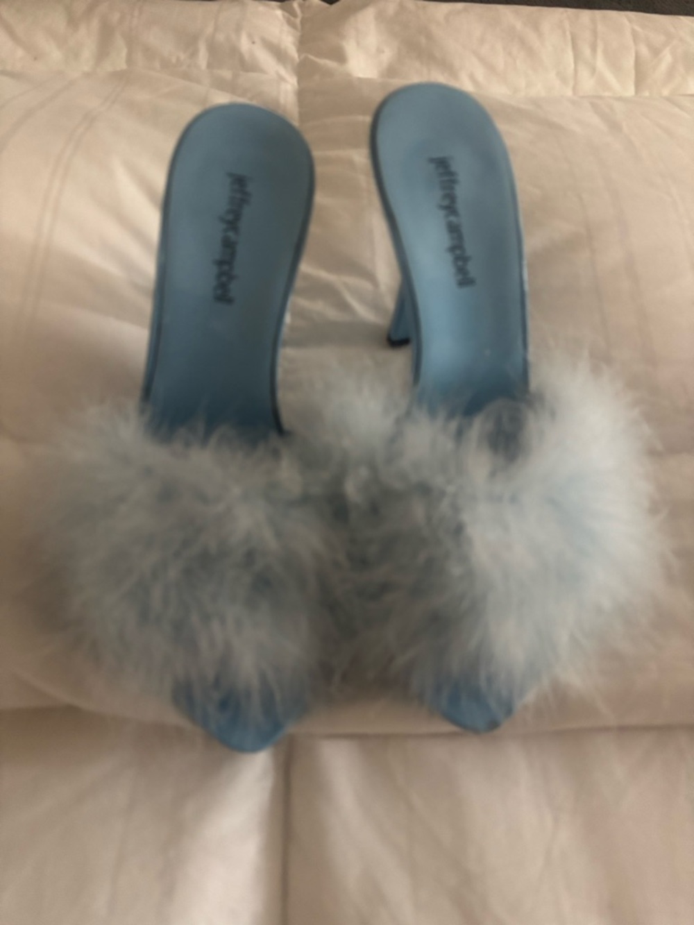 Jeffrey Campbell Powder Blue Faux-Fur Slip-On Heels